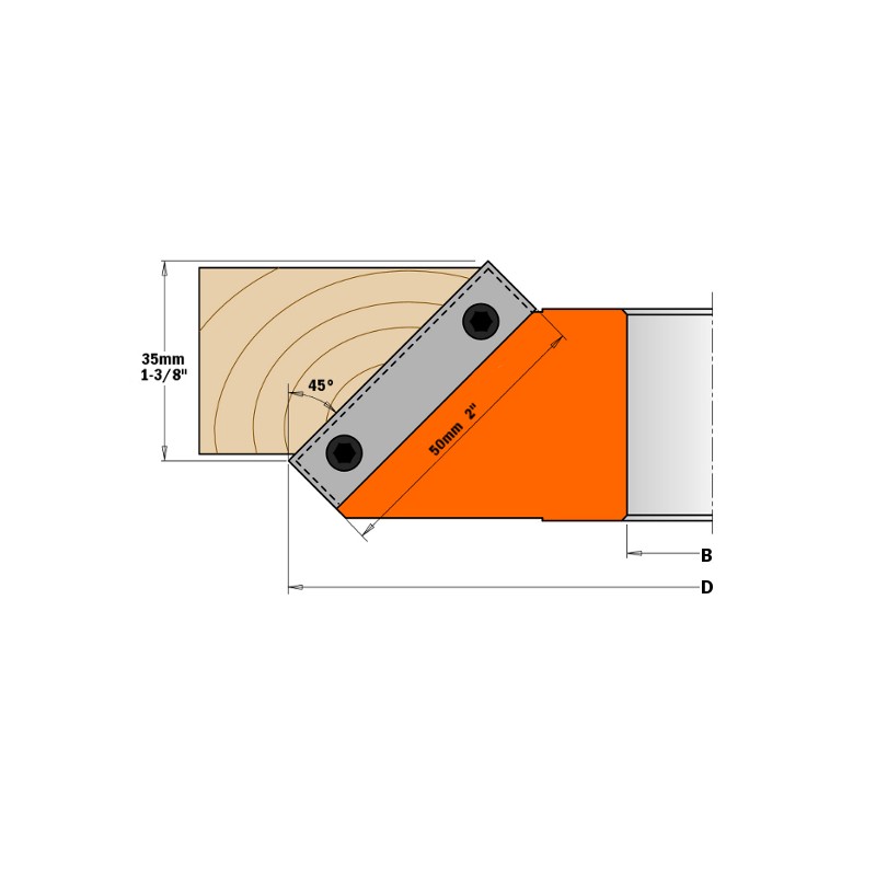 Porte-outil à Chanfreiner 45° CMT Orange Tools - Réf. 694.002.50 - D=160x35x50 Mm - Pour Toupie, Raboteuse - 5